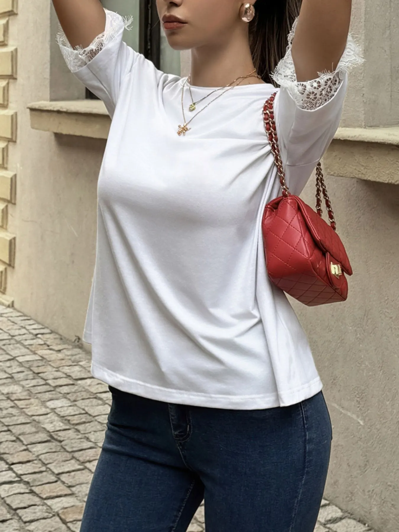 Lace Trimmed Casual T-Shirt 3
