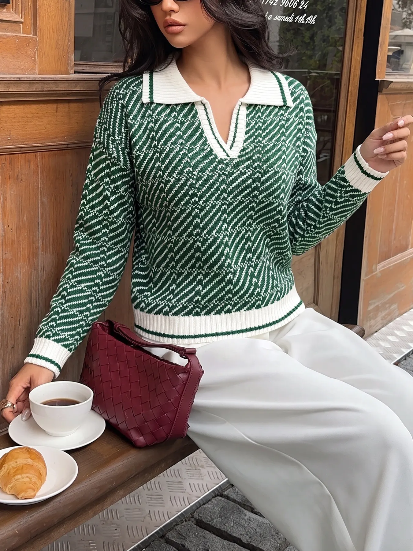 Geometric Patterned Collared Sweater 5
