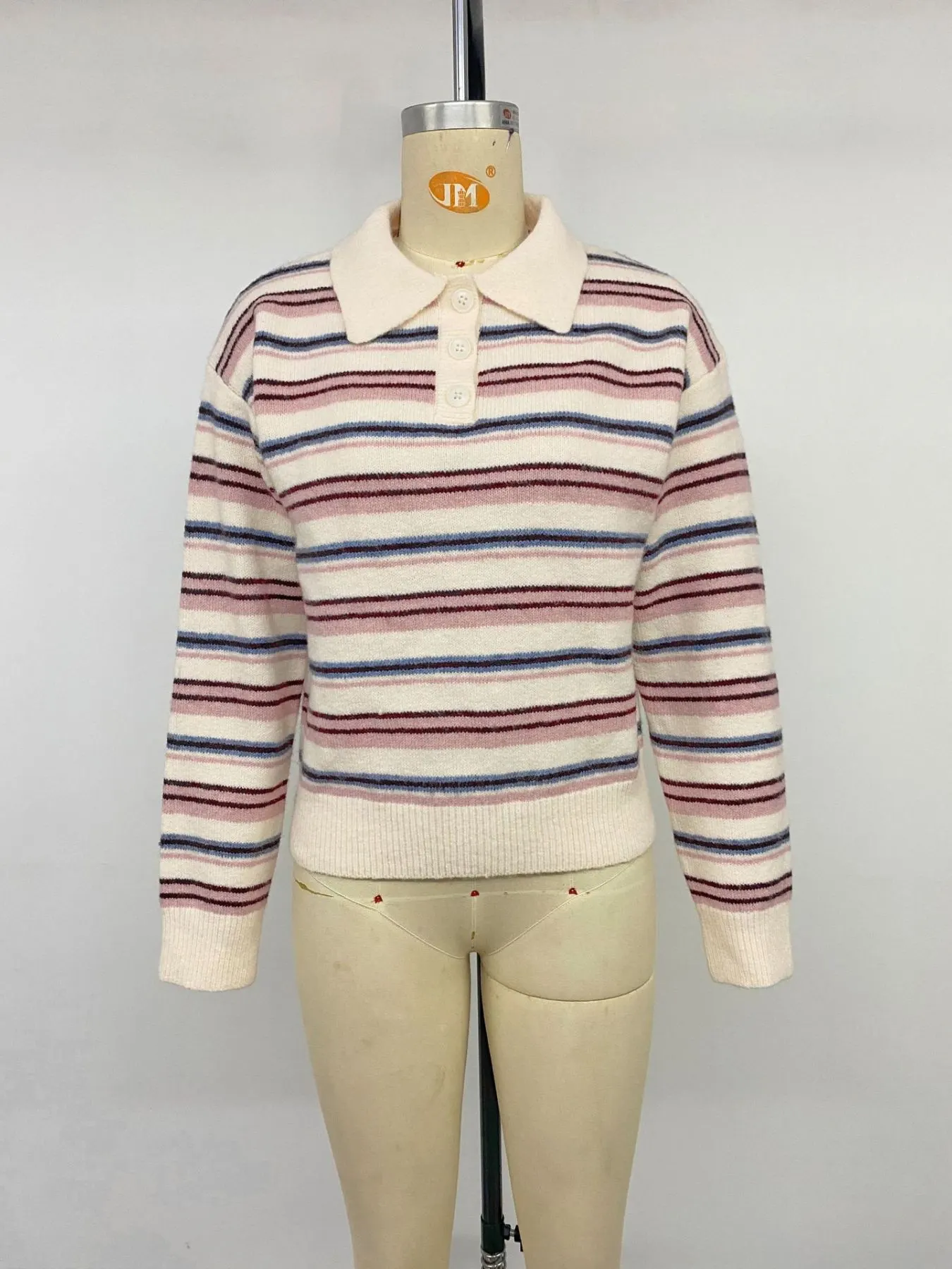 Striped Polo Collar Sweater 11