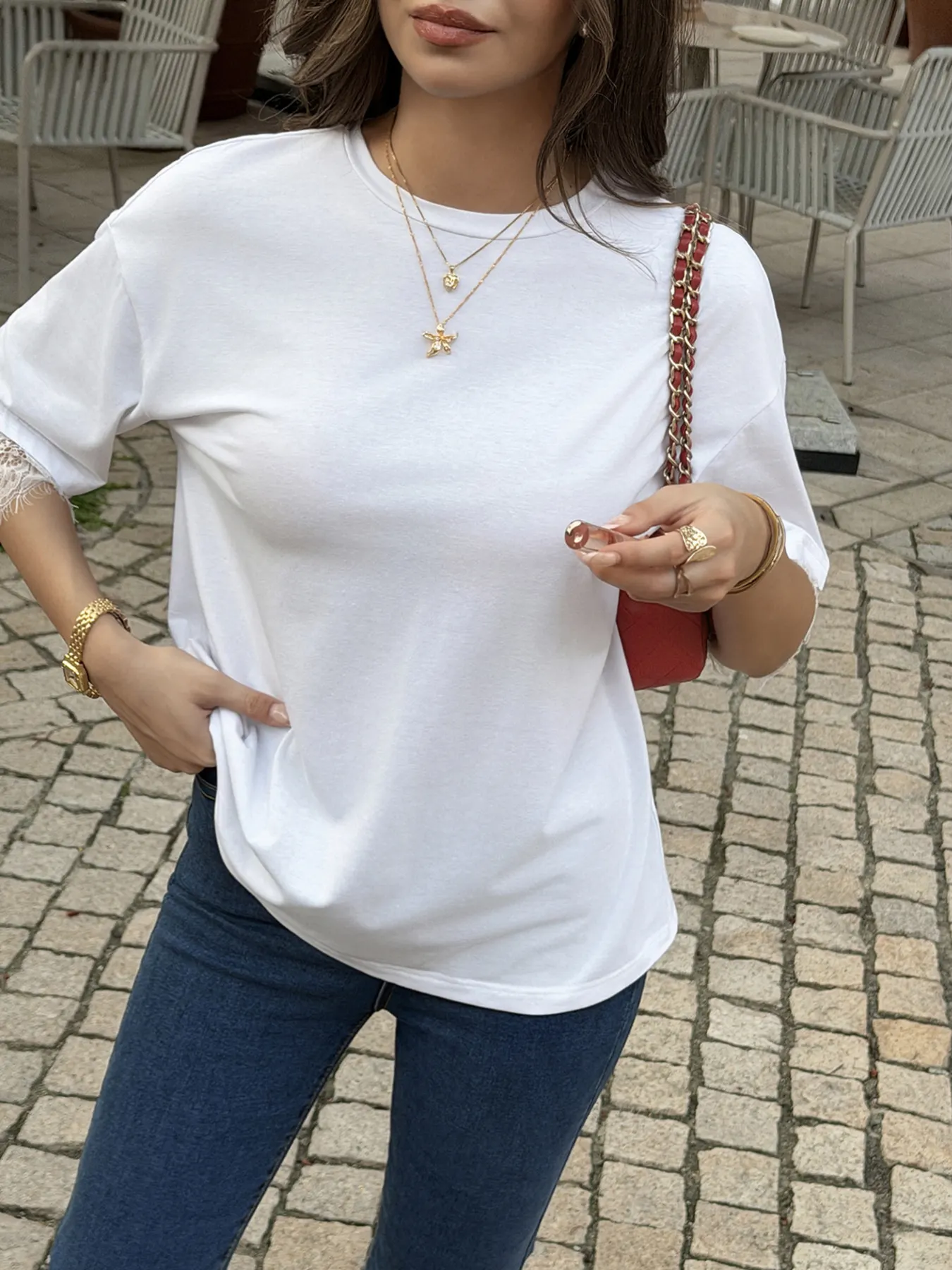 Lace Trimmed Casual T-Shirt 2