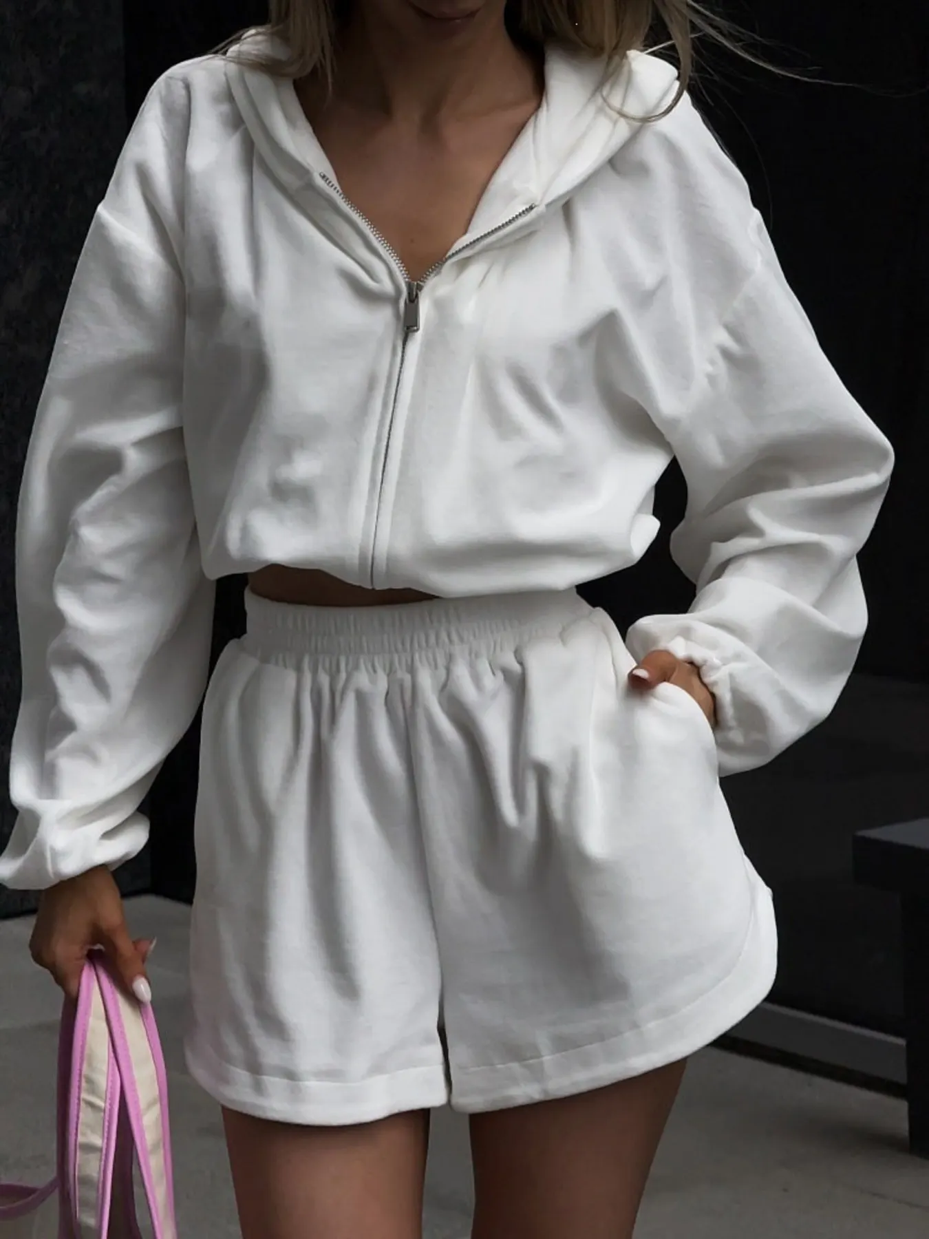 Long Sleeve Zip-Up Hoodie and Shorts Set