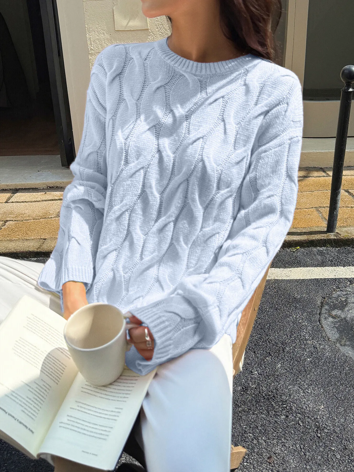 Cable Knit Long Sleeve Sweater 7