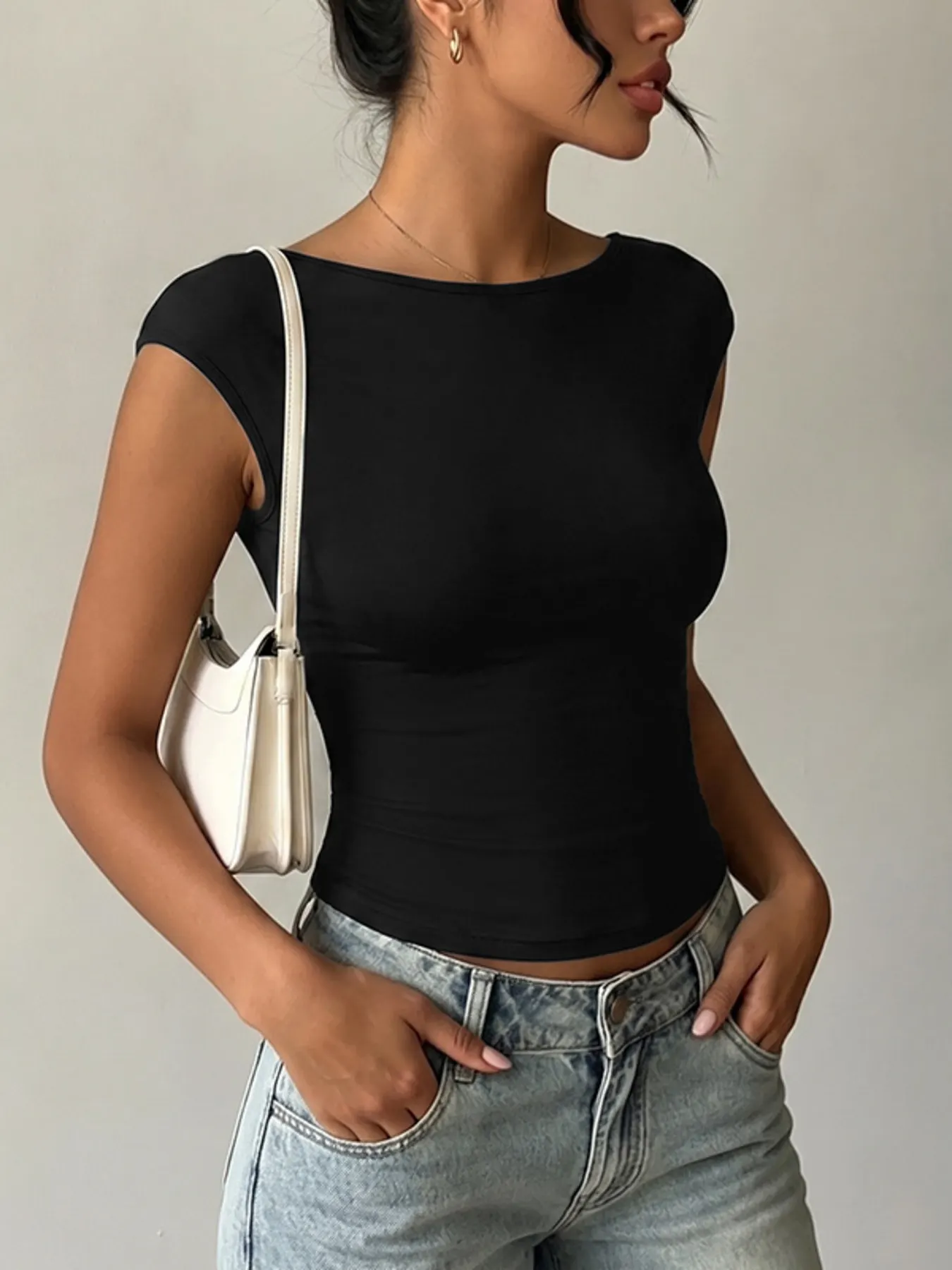 Lace Detail Cap-Sleeve T-Shirt 5