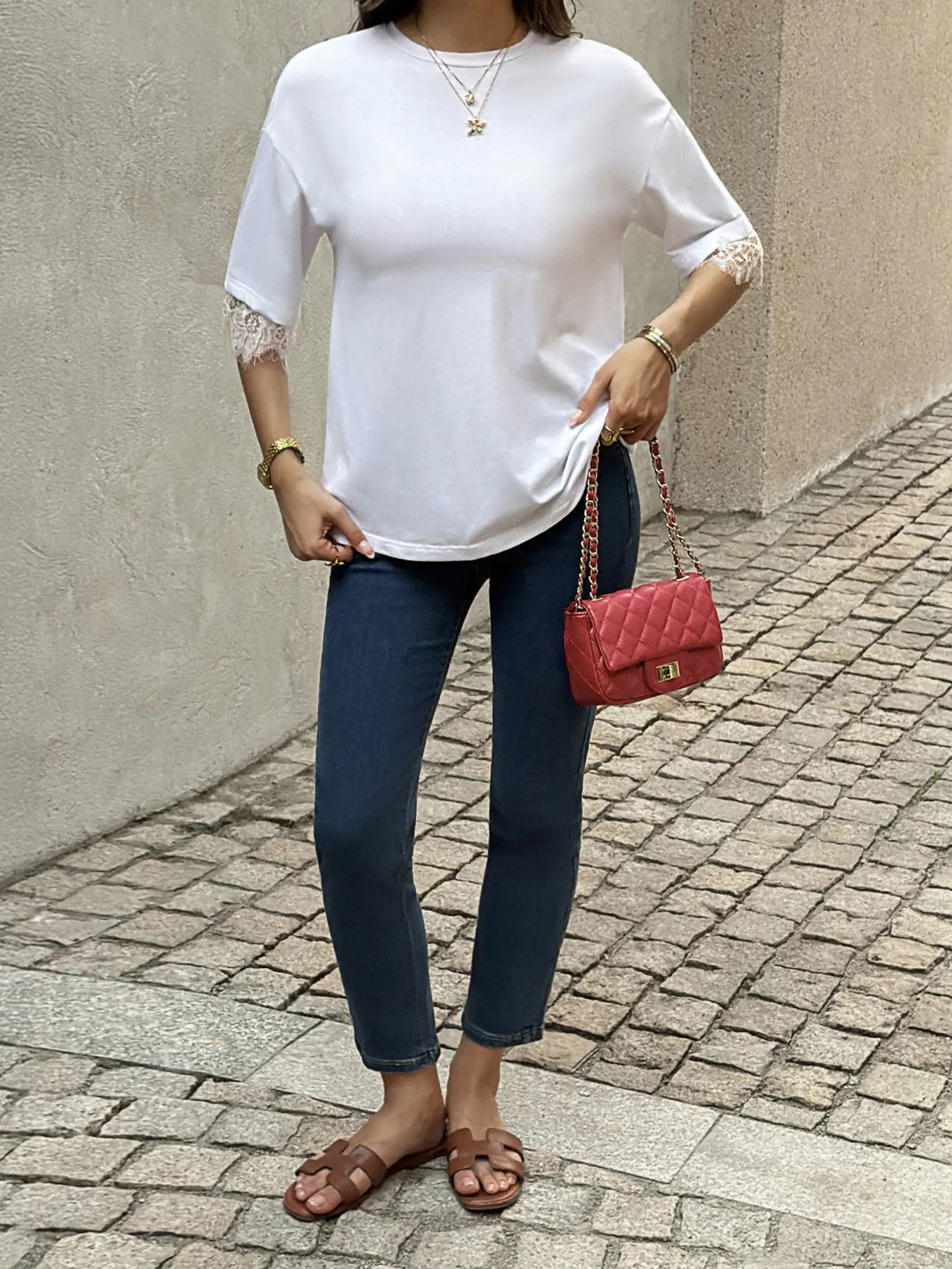 Lace Trimmed Casual T-Shirt 4
