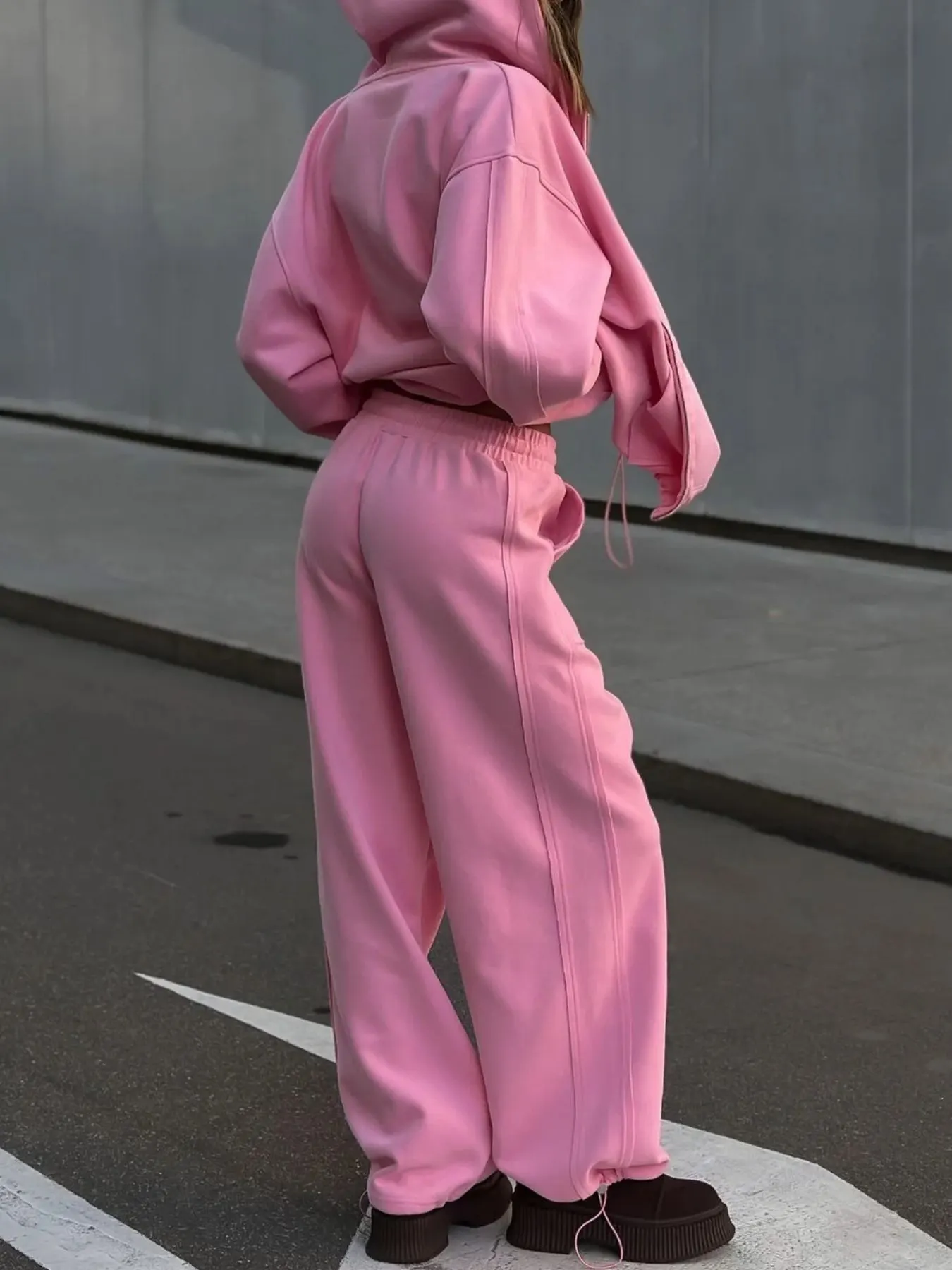Oversized Zip-Up Hoodie and Wide-Leg Pants Set 22