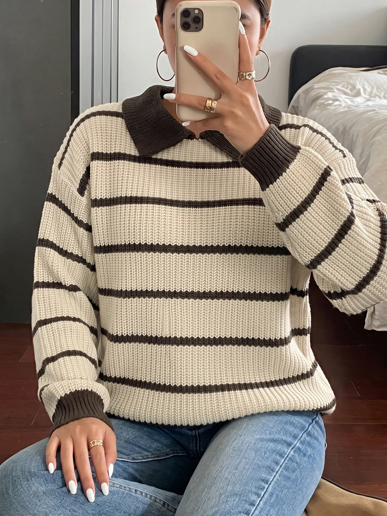 Striped Knit Polo Sweater 4