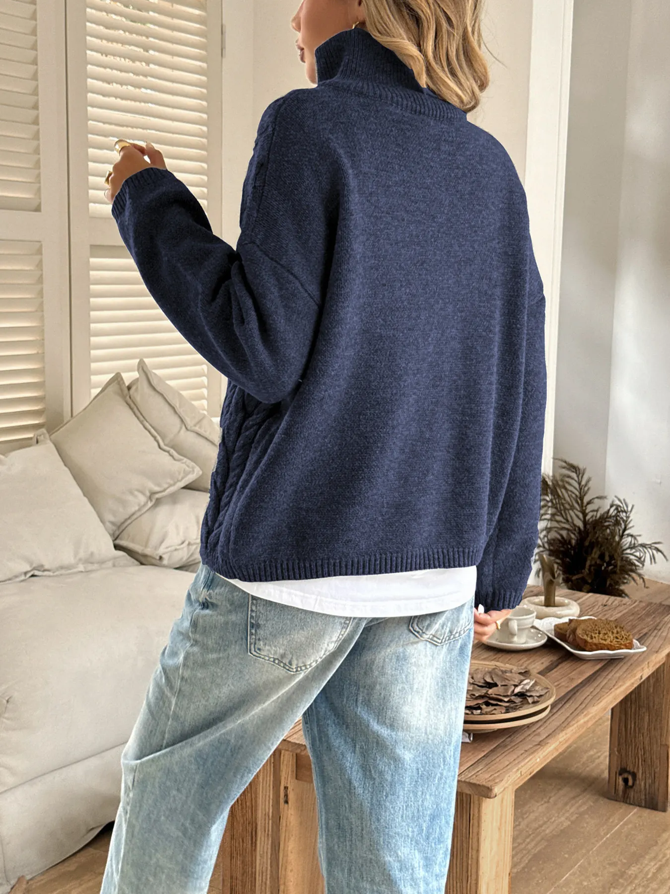 Zip Collar Cable-Knit Sweater 11