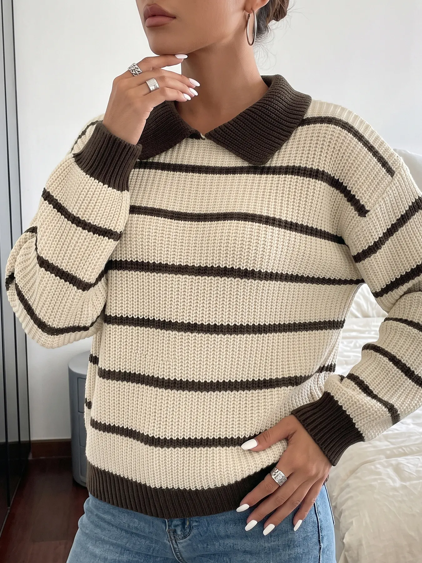 Striped Knit Polo Sweater 5