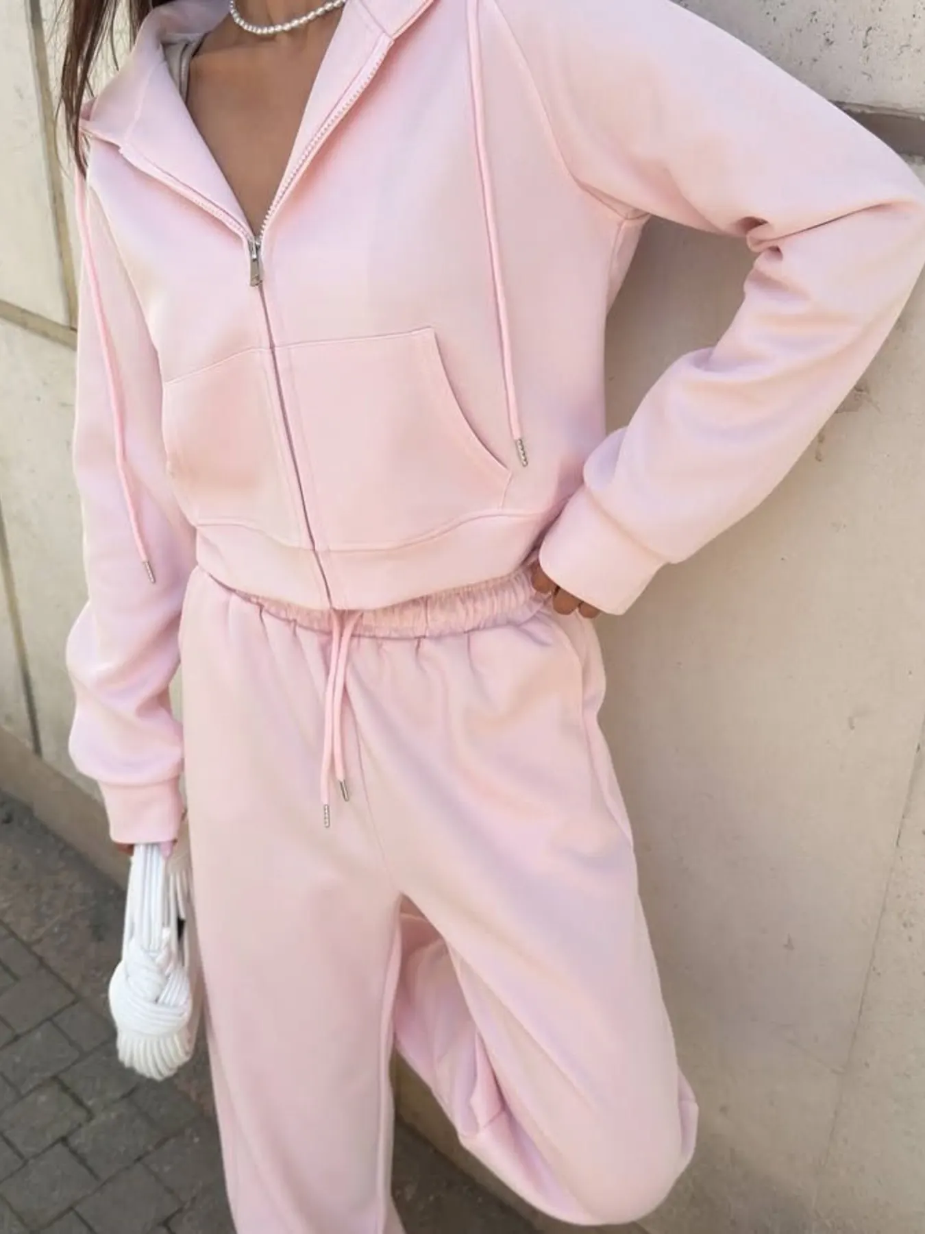 Zip Up Drawstring Hoodie and Pants Set 3