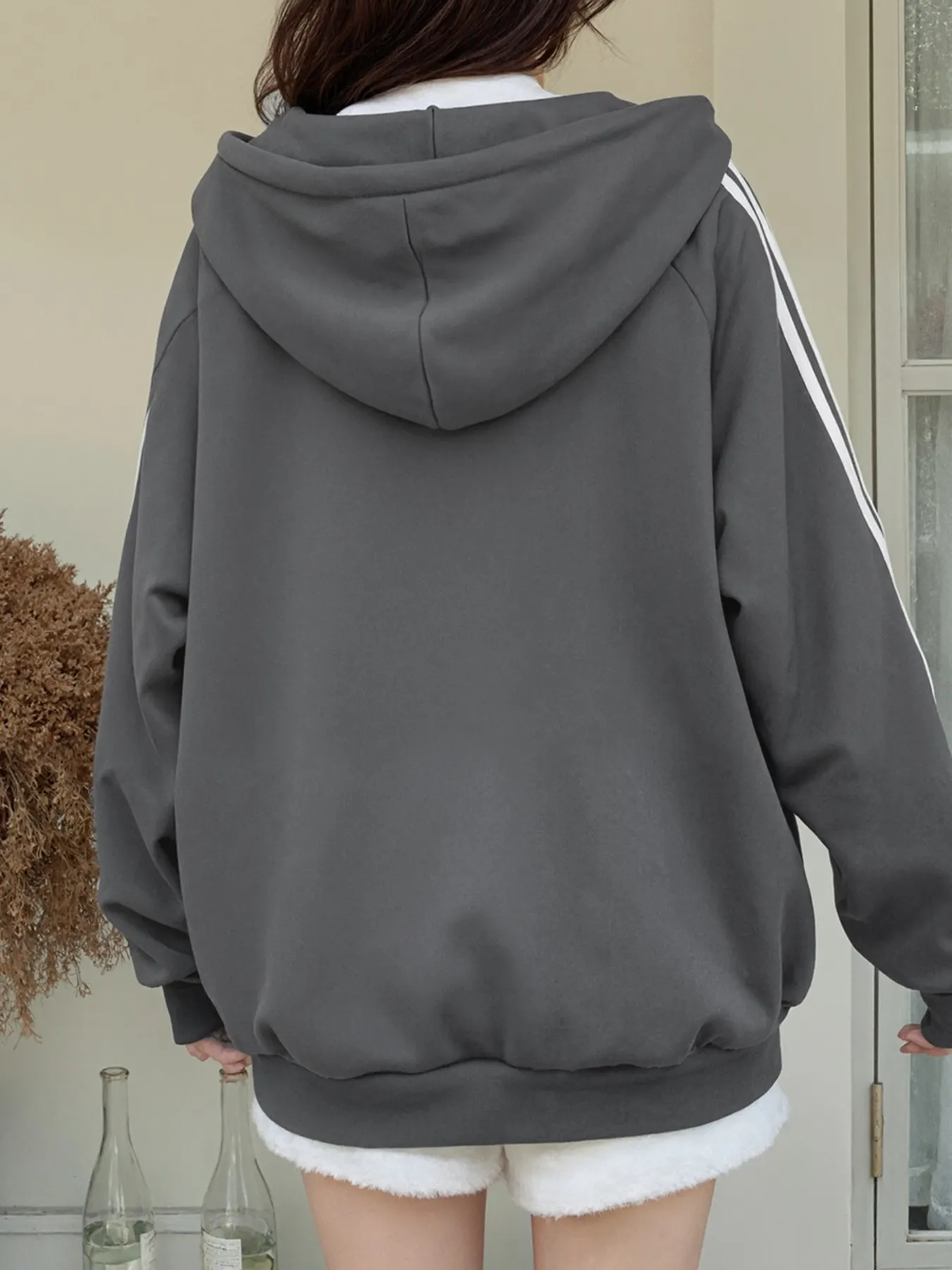Striped Sleeve Zip-Up Hoodie 2