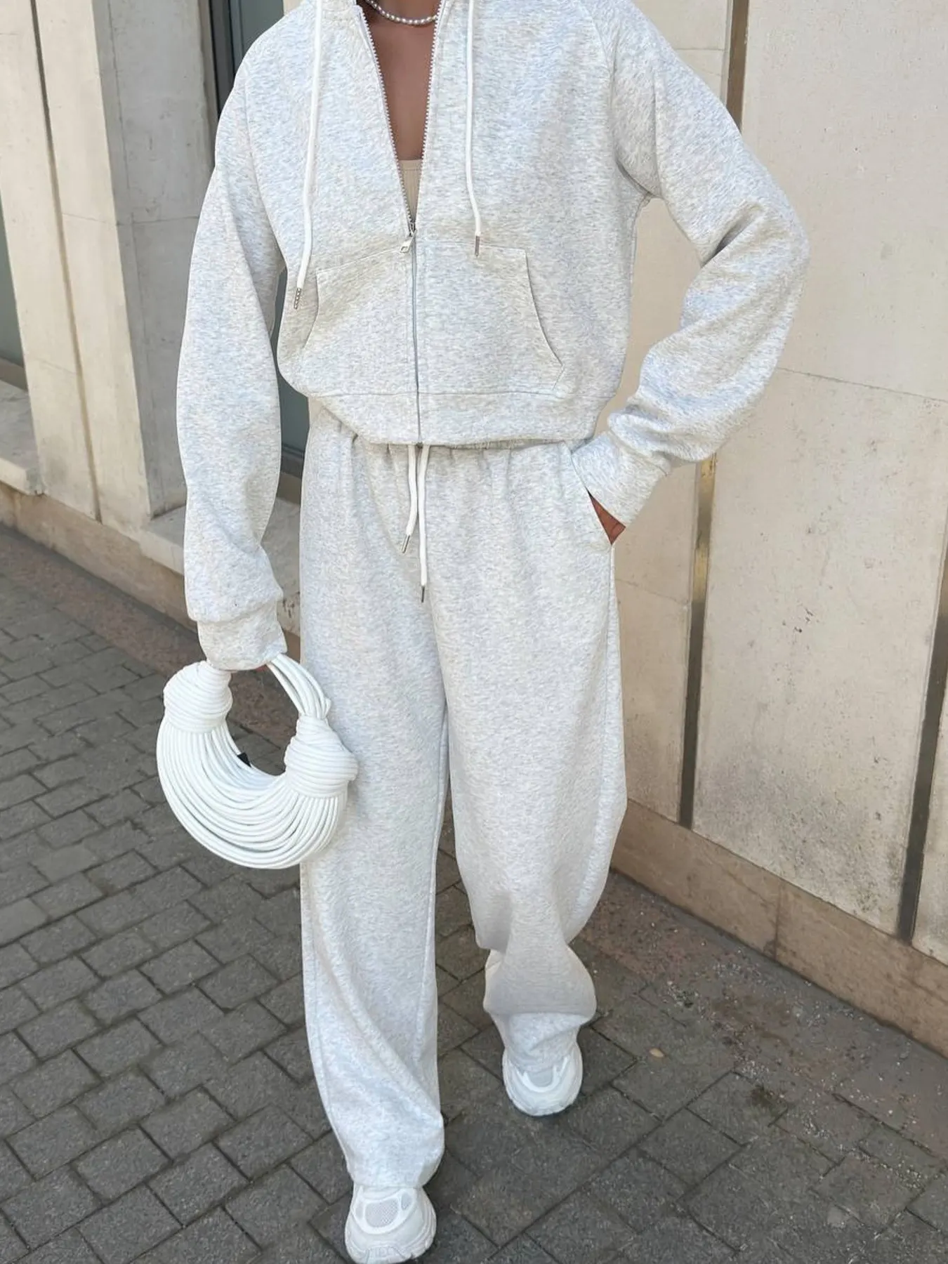 Zip Up Drawstring Hoodie and Pants Set 14