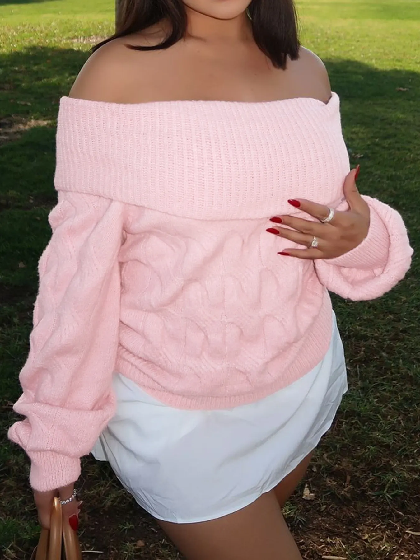Cable Knit Off-Shoulder Sweater 7