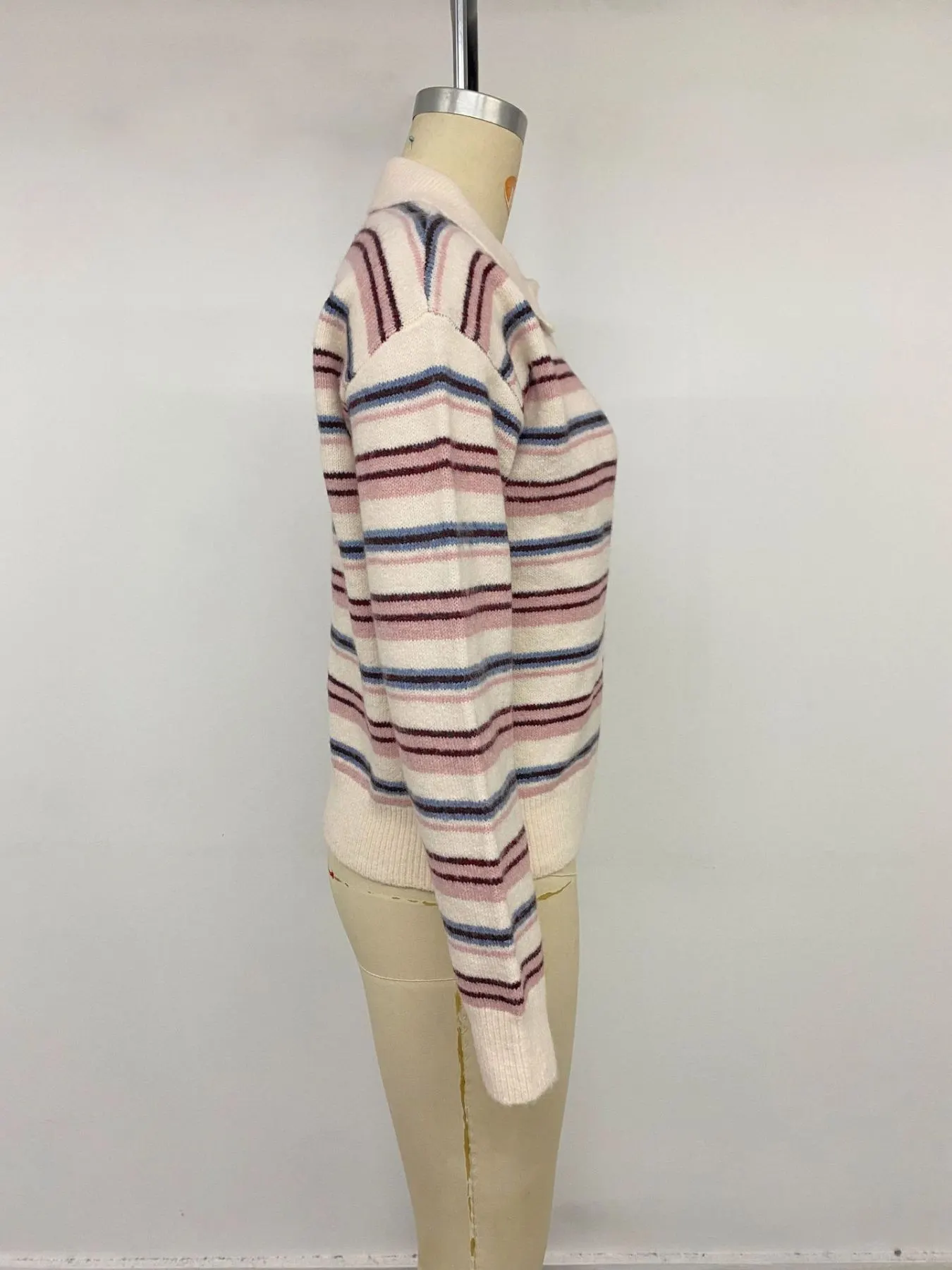 Striped Polo Collar Sweater 12