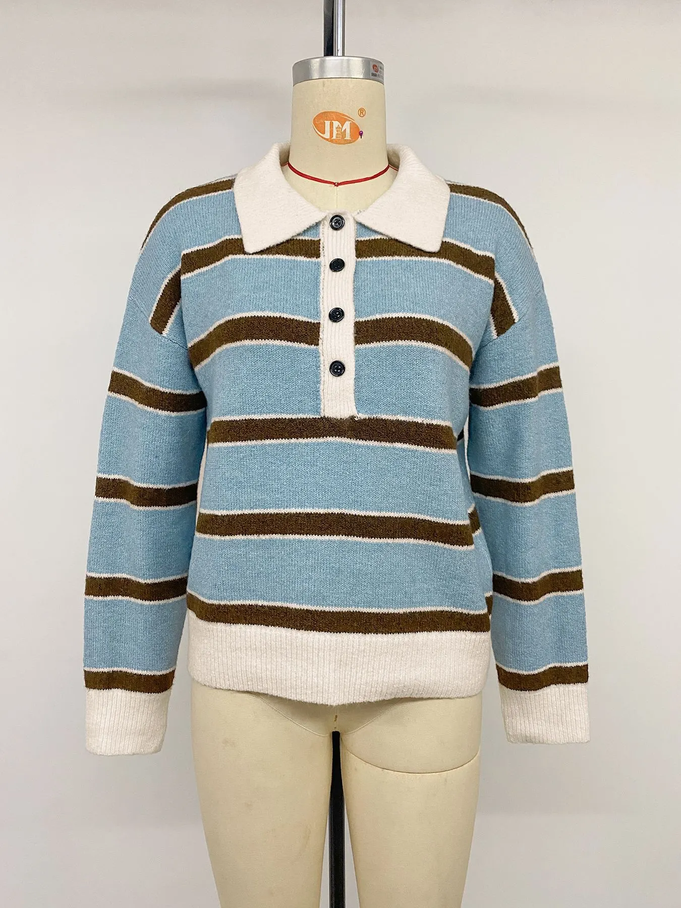 Striped Polo Collar Sweater 25