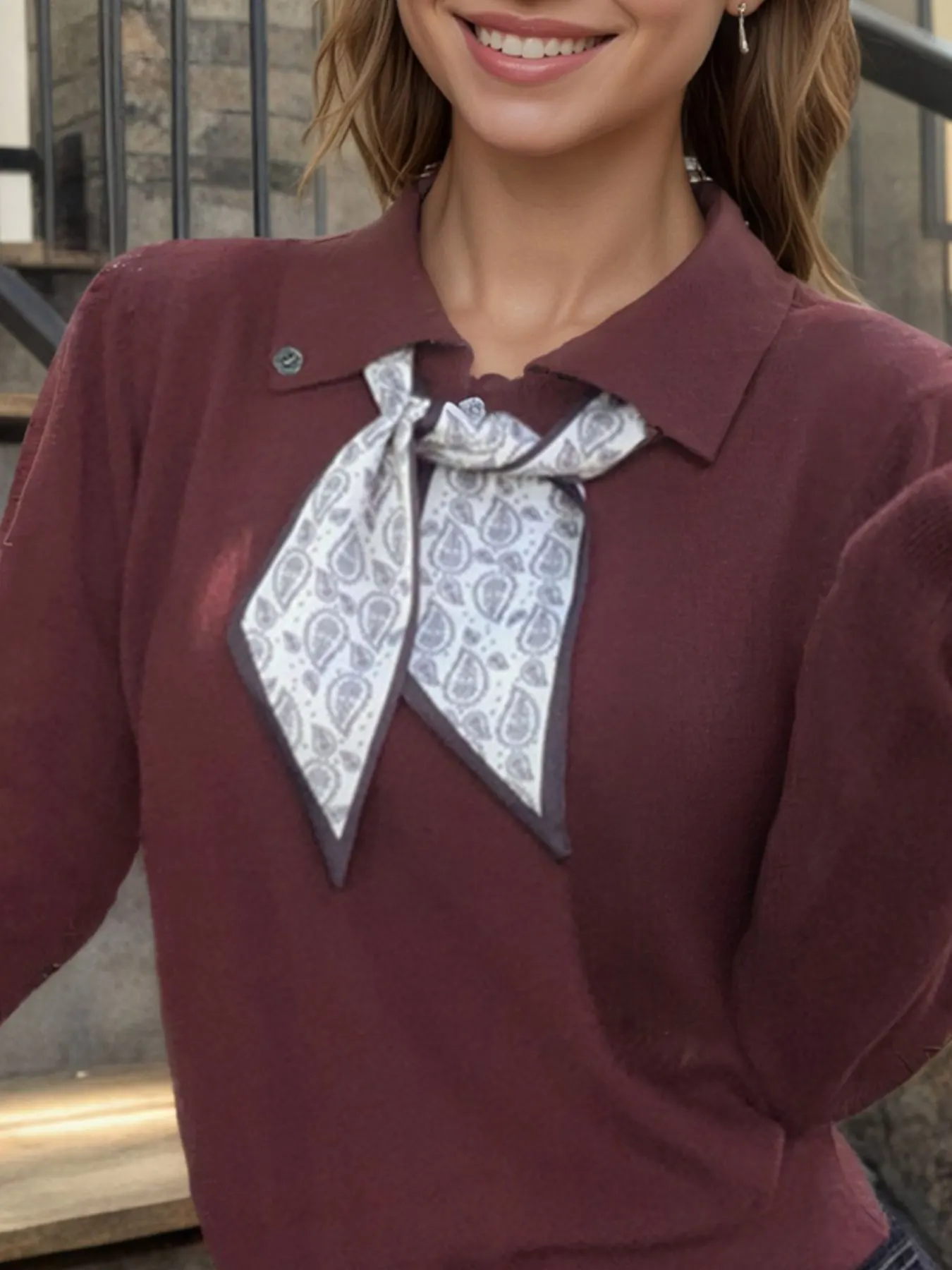 Scarf-Accented Long Sleeve Sweater 12