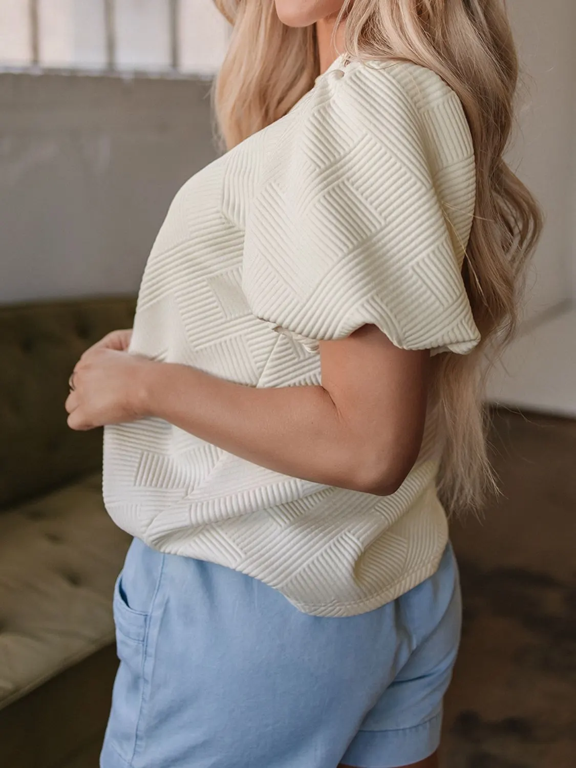 Textured Puff Sleeve T-Shirt 5
