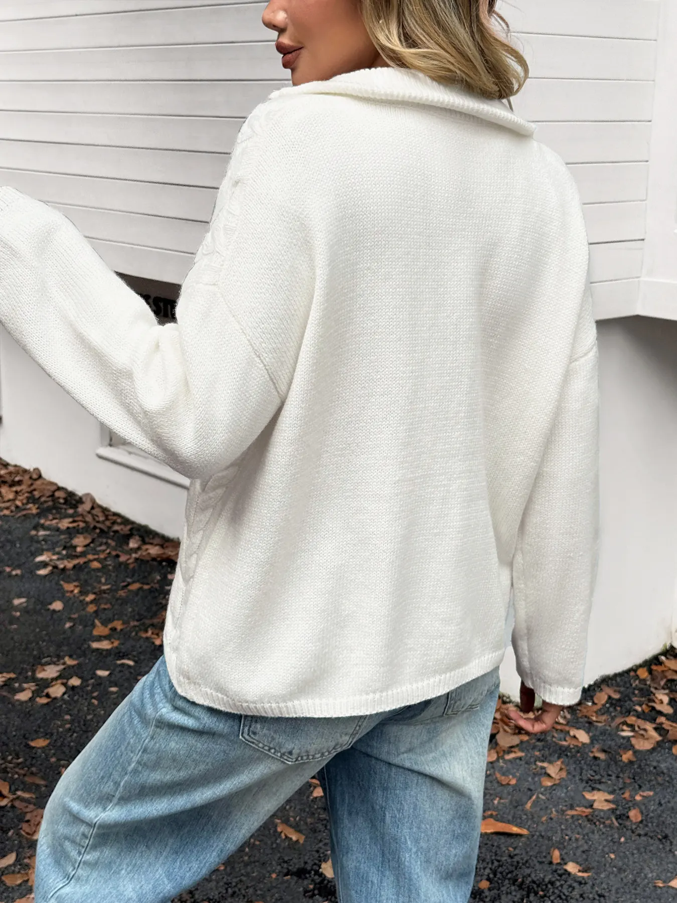 Zip Collar Cable-Knit Sweater 4