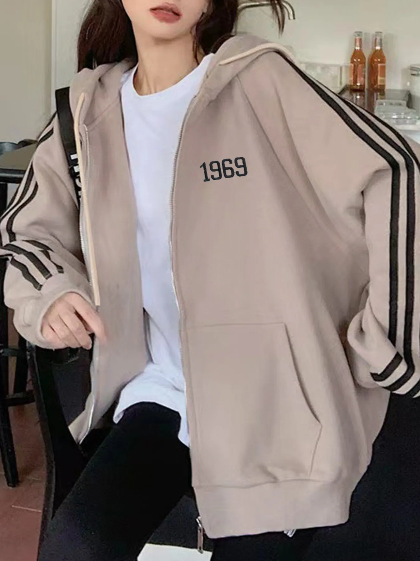 Striped Sleeve Zip-Up Hoodie 4