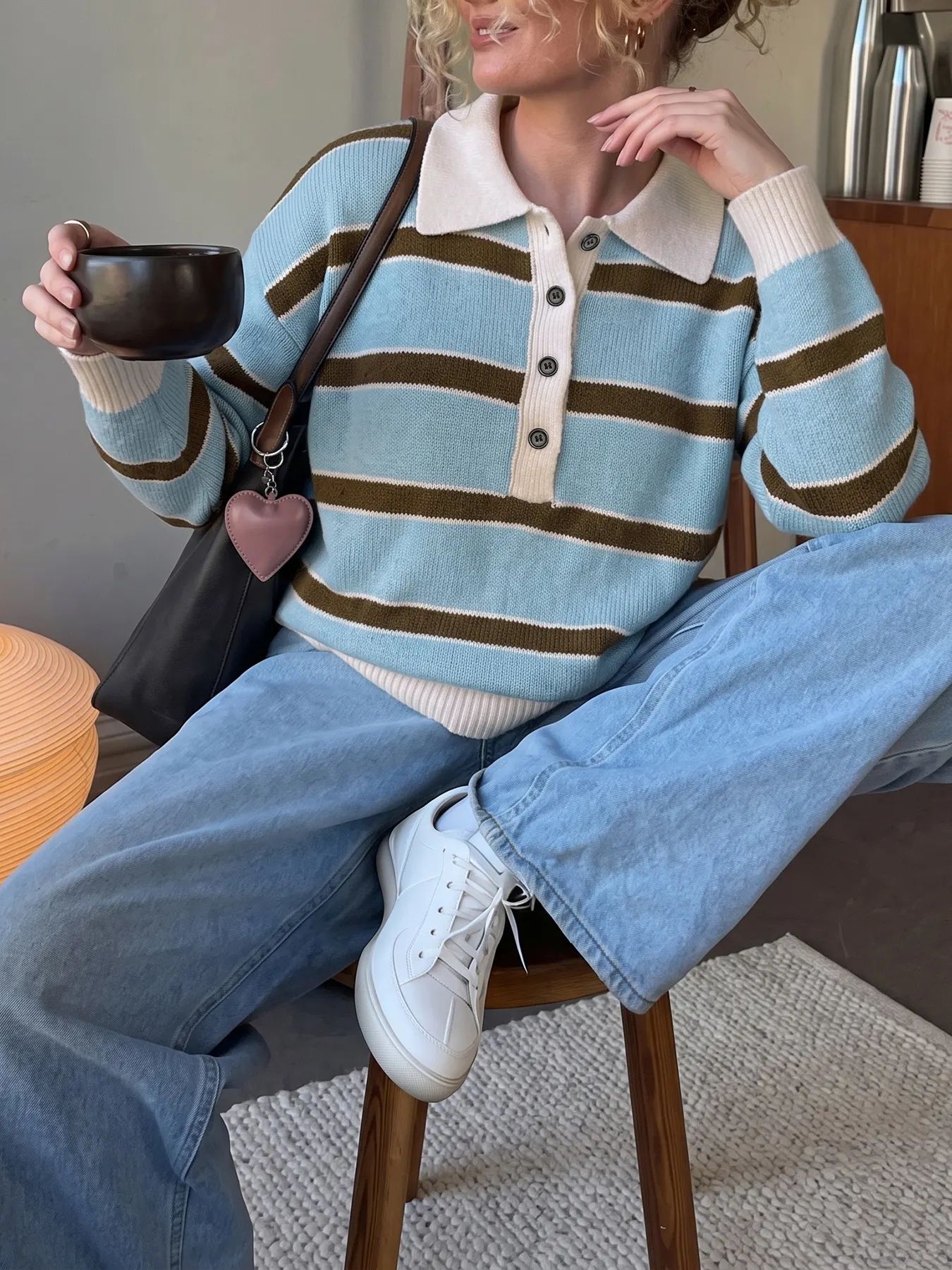 Striped Polo Collar Sweater 18