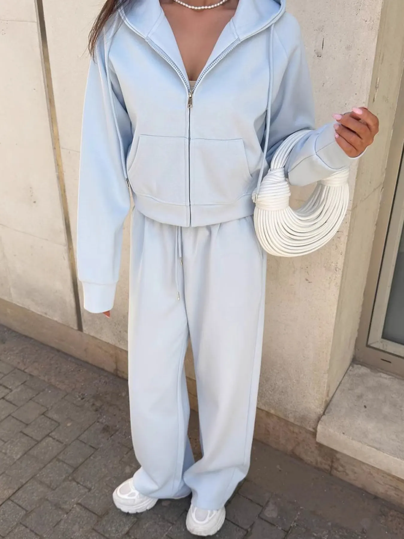Zip Up Drawstring Hoodie and Pants Set 8