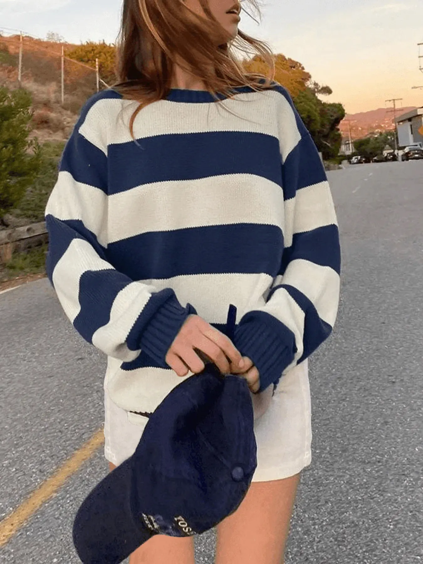 Nautical Striped Round Neck Sweater